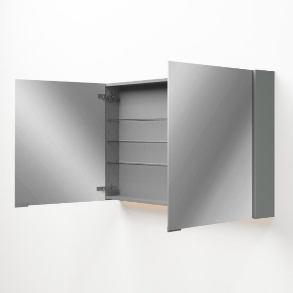 SANOX Badkamermeubelset Maxx XL Black Oak 120 Cm Met Twee Lades Incl Natuurstenen Wastafel Lucca Met Twee Kraangaten En Spiegelkast Met Verlichting
