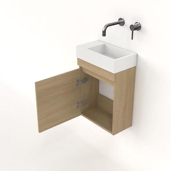 Bellanti bona/giada fontein/toilet meubel 40x22cm met polystone wastafel ZONDER kraangat links