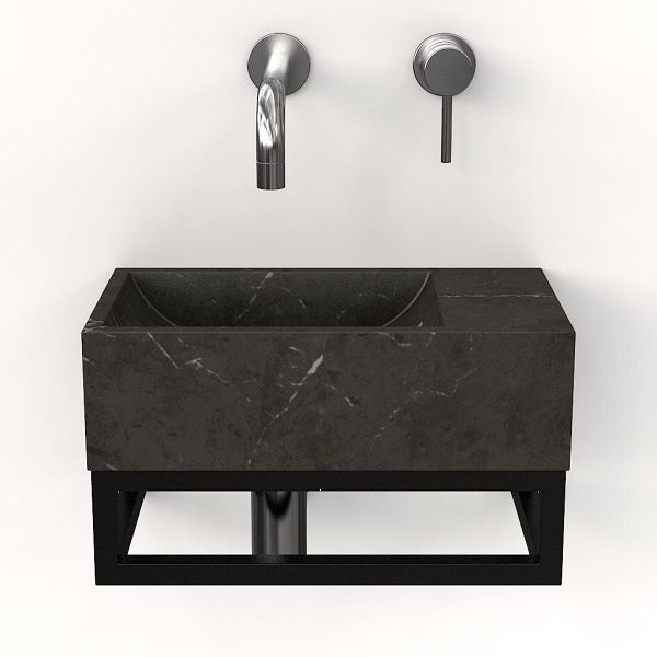 Onrustig hetzelfde vonnis Bellanti Tela/Stone fontein/toiletwastafel 40x22cm met zwart frame en met  natuurstenen wastafel zonder kraangat, plateau rechts